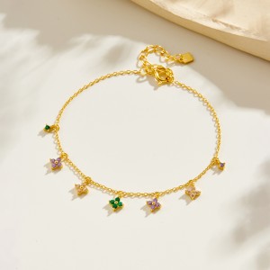 925 Sterling Silver Multi-Color Floral Charm Bracelet 100400004