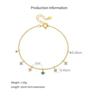 925 Sterling Silver Multi-Color Floral Charm Bracelet 100400004