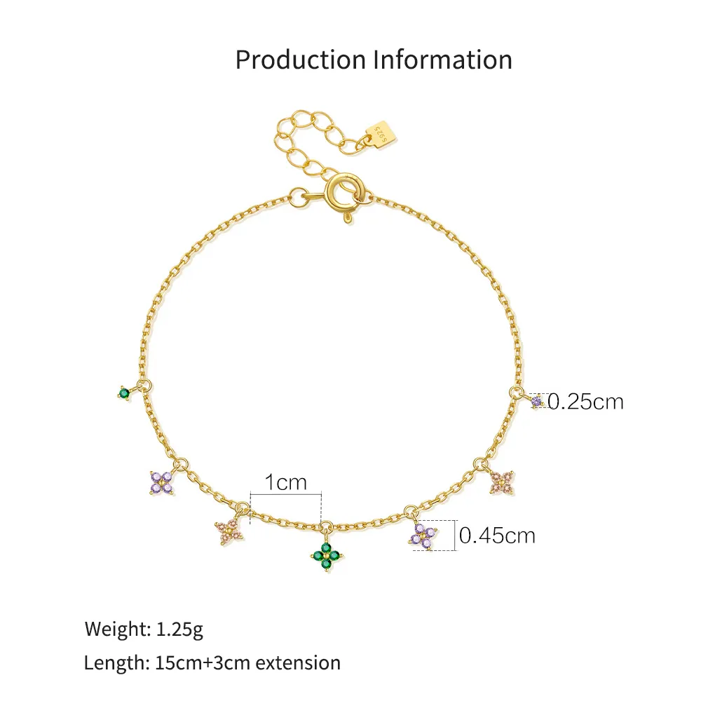 925 Sterling Silver Multi-Color Floral Charm Bracelet 100400004 - image2