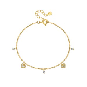 925 Sterling Silver Pave Heart Charm Bracelet 100400005