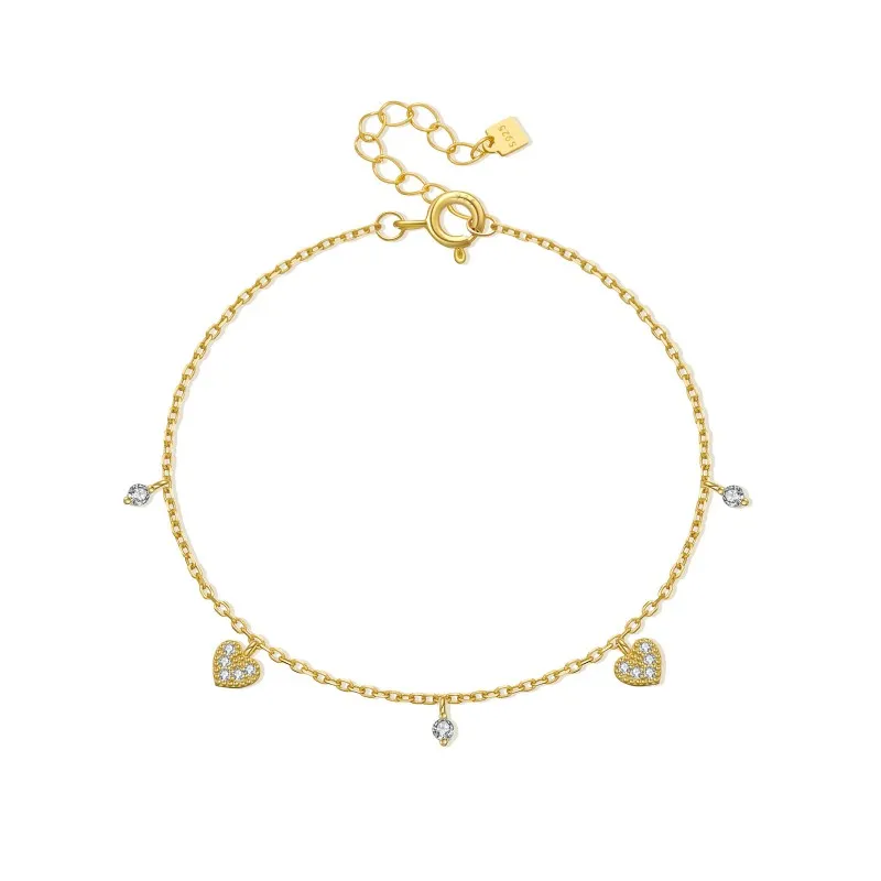 925 Sterling Silver Pave Heart Charm Bracelet 100400005