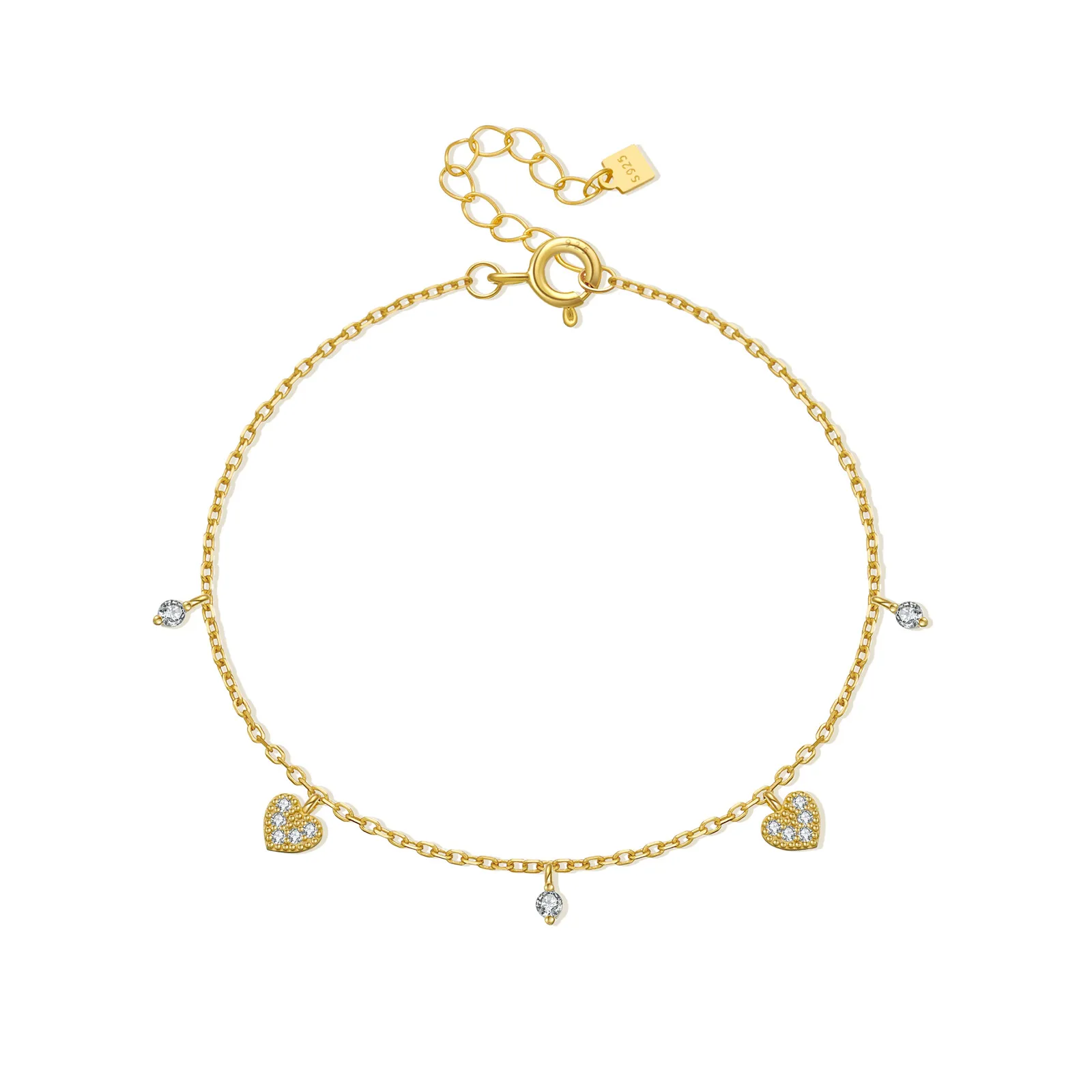 925 Sterling Silver Pave Heart Charm Bracelet 100400005