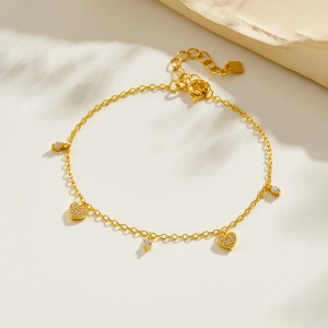 925 Sterling Silver Pave Heart Charm Bracelet 100400005