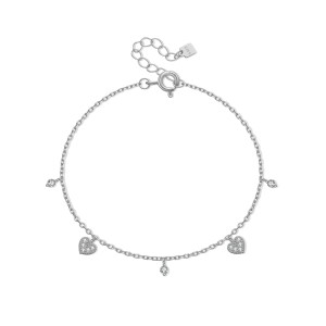 925 Sterling Silver Pave Heart Charm Bracelet 100400005