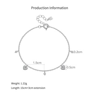 925 Sterling Silver Pave Heart Charm Bracelet 100400005