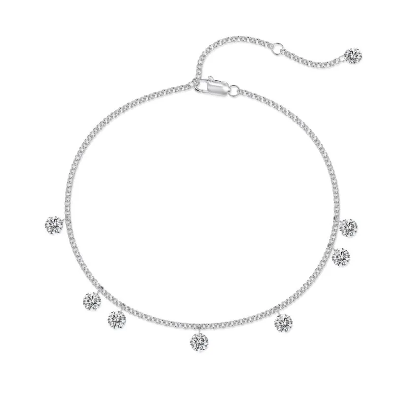925 Sterling Silver Drilled Zircon Dangle Bracelet 100400006