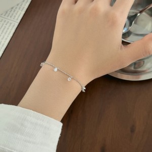 925 Sterling Silver Drilled Zircon Dangle Bracelet 100400006