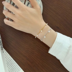 925 Sterling Silver Drilled Zircon Dangle Bracelet 100400006