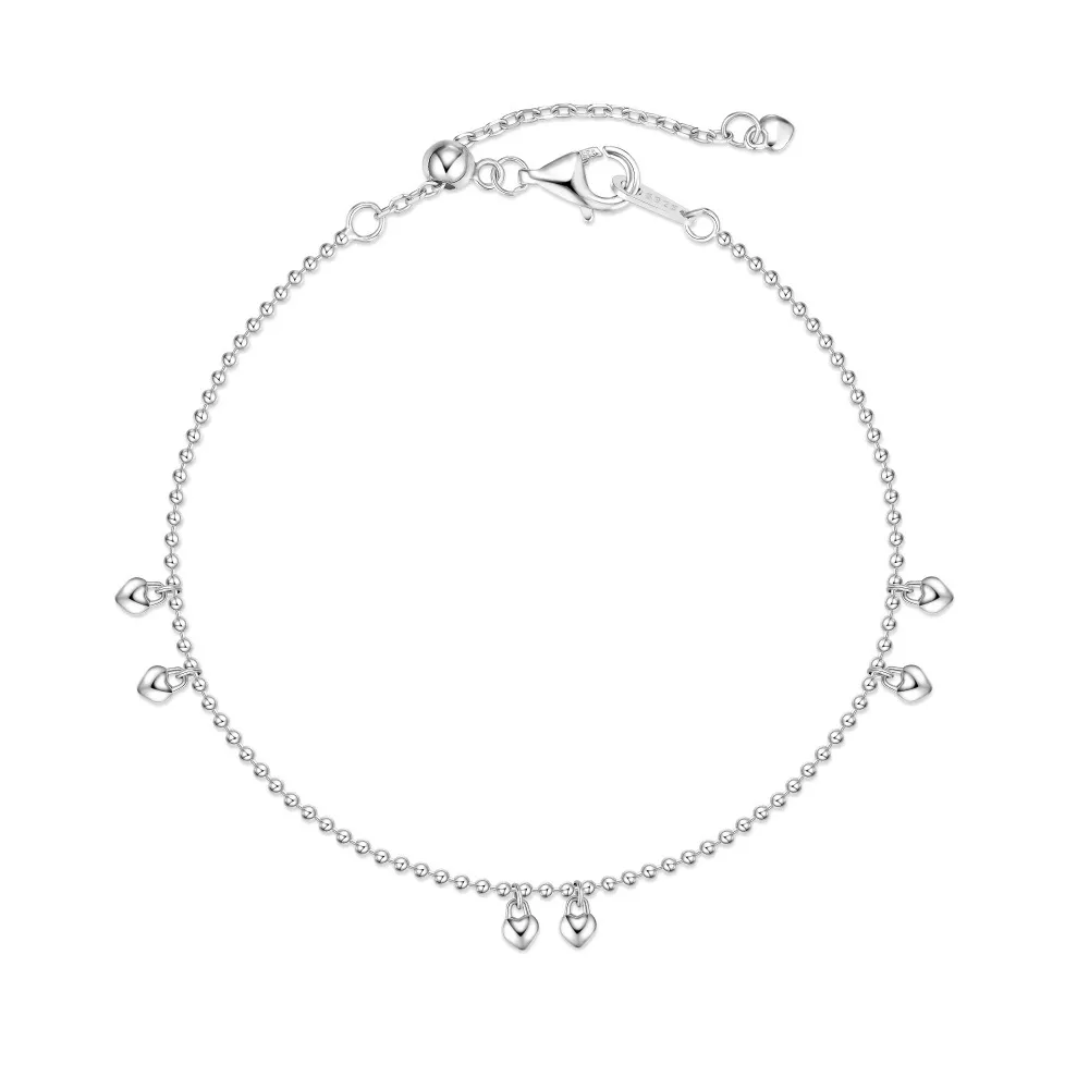 925 Sterling Silver Dangling Heart Bead Bracelet 100400007