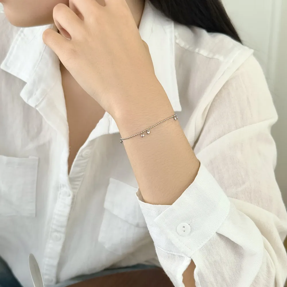 925 Sterling Silver Dangling Heart Bead Bracelet 100400007 - image1
