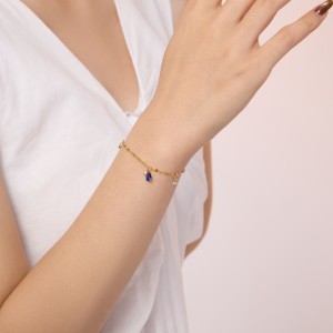 925 Sterling Silver Blue Teardrop Dangle Bracelet 100400008