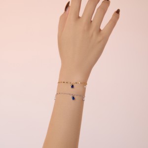 925 Sterling Silver Blue Teardrop Dangle Bracelet 100400008
