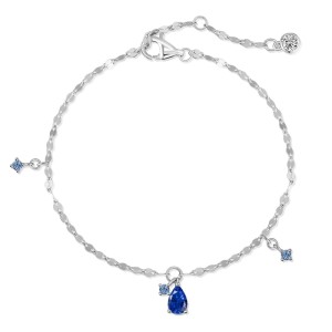 925 Sterling Silver Blue Teardrop Dangle Bracelet 100400008