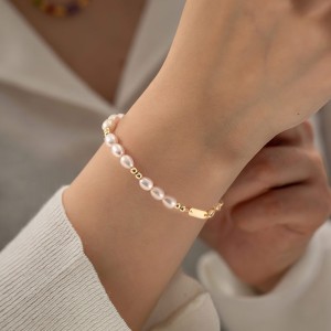 925 Sterling Silver Baroque Pearl Bead Bracelet 100500004