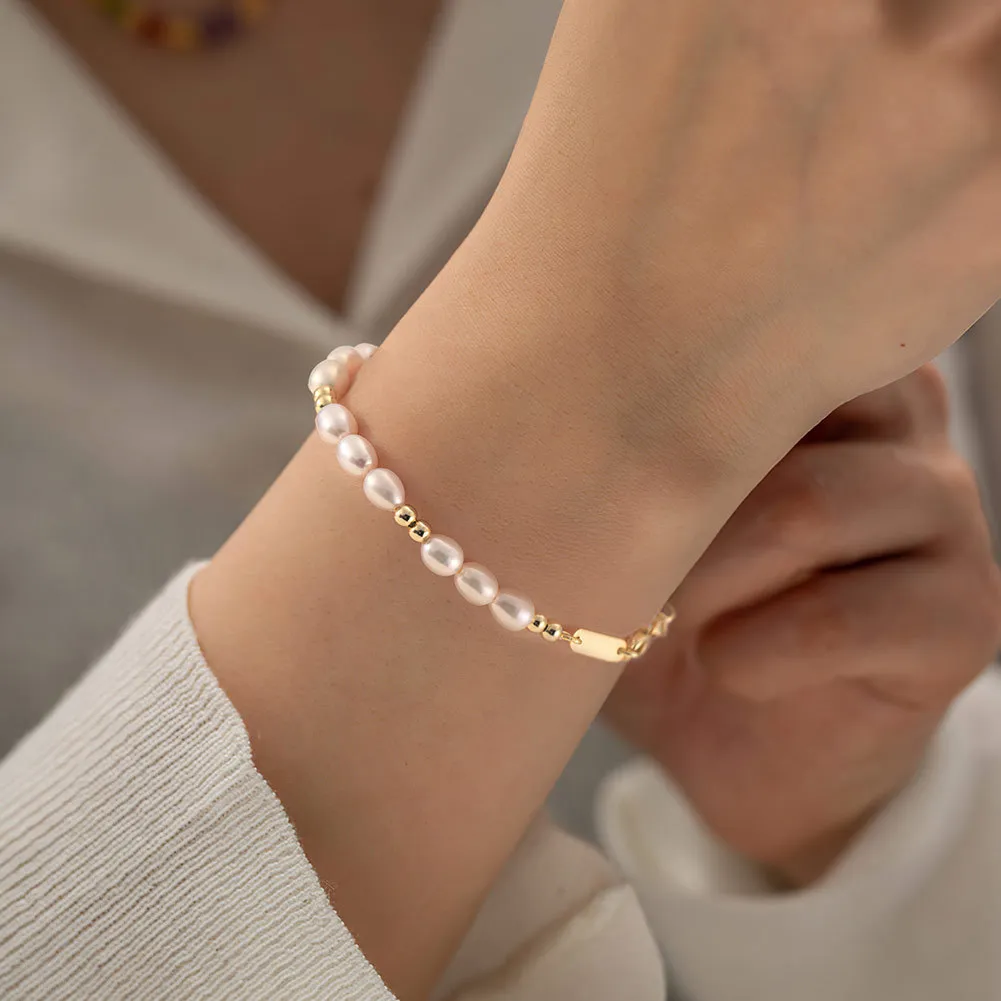 925 Sterling Silver Baroque Pearl Bead Bracelet 100500004 - image1