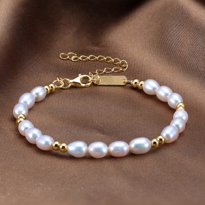 925 Sterling Silver Baroque Pearl Bead Bracelet 100500004