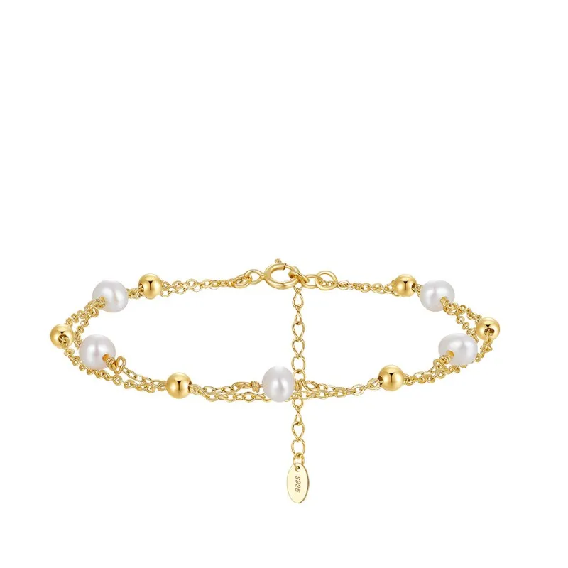 925 Sterling Silver Double-Layer Baroque Pearl Bracelet 100500005
