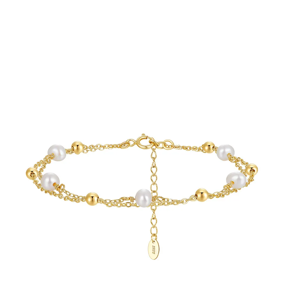 925 Sterling Silver Double-Layer Baroque Pearl Bracelet 100500005