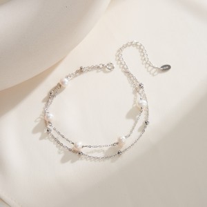 925 Sterling Silver Double-Layer Baroque Pearl Bracelet 100500005