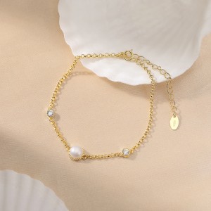 925 Sterling Silver Pearl CZ Bracelet 100500010