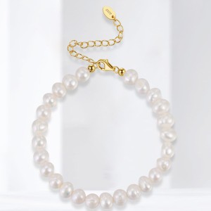 925 Sterling Silver Baroque Pearl Bracelet 100500011