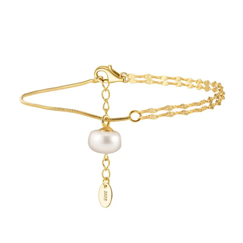 925 Sterling Silver Multi-Chain Pearl Bracelet 100500015