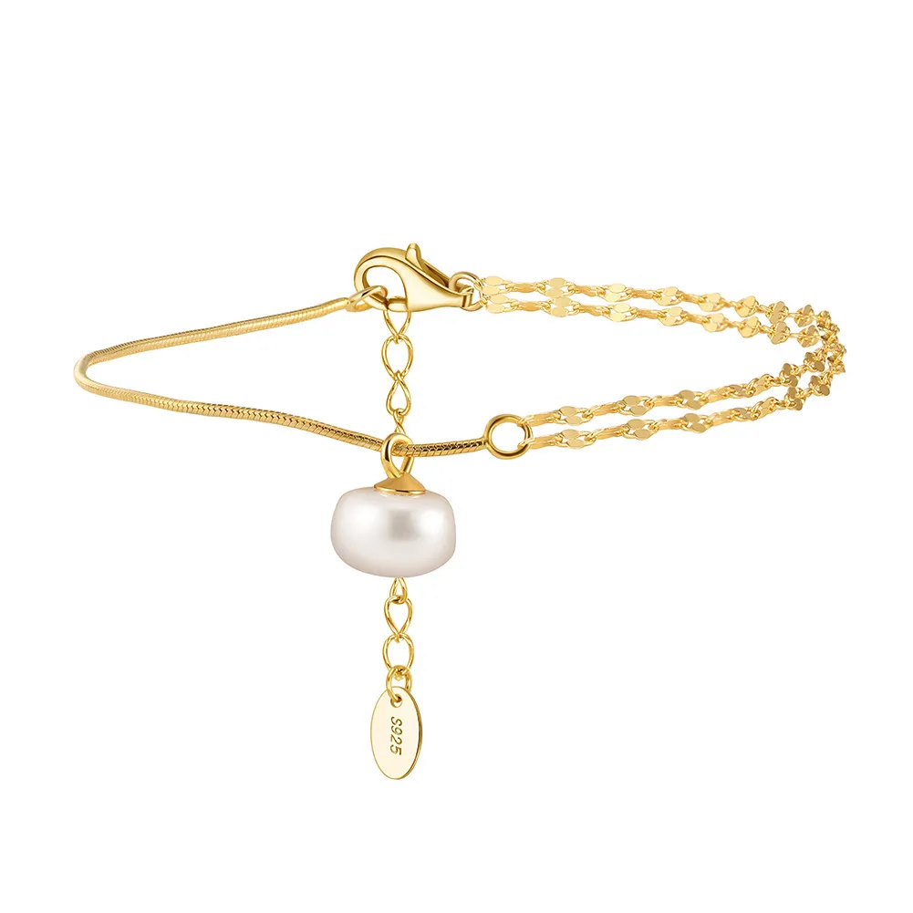 925 Sterling Silver Multi-Chain Pearl Bracelet 100500015