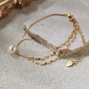925 Sterling Silver Multi-Chain Pearl Bracelet 100500015