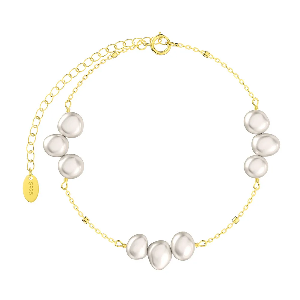 925 Sterling Silver Baroque Freshwater Pearl Bracelet 100500016