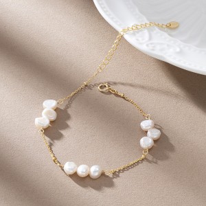 925 Sterling Silver Baroque Freshwater Pearl Bracelet 100500016