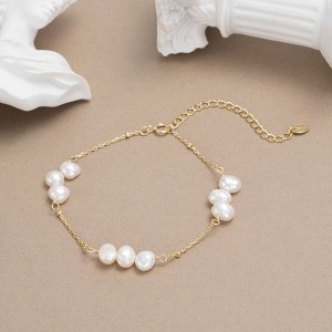 925 Sterling Silver Baroque Freshwater Pearl Bracelet 100500016