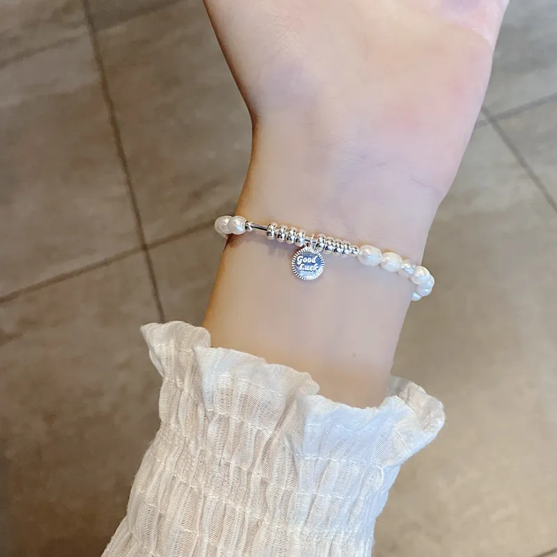 925 Sterling Silver Letter Charm Baroque Pearl Bracelet 100500019 - image1