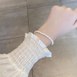 925 Sterling Silver Letter Charm Baroque Pearl Bracelet 100500019