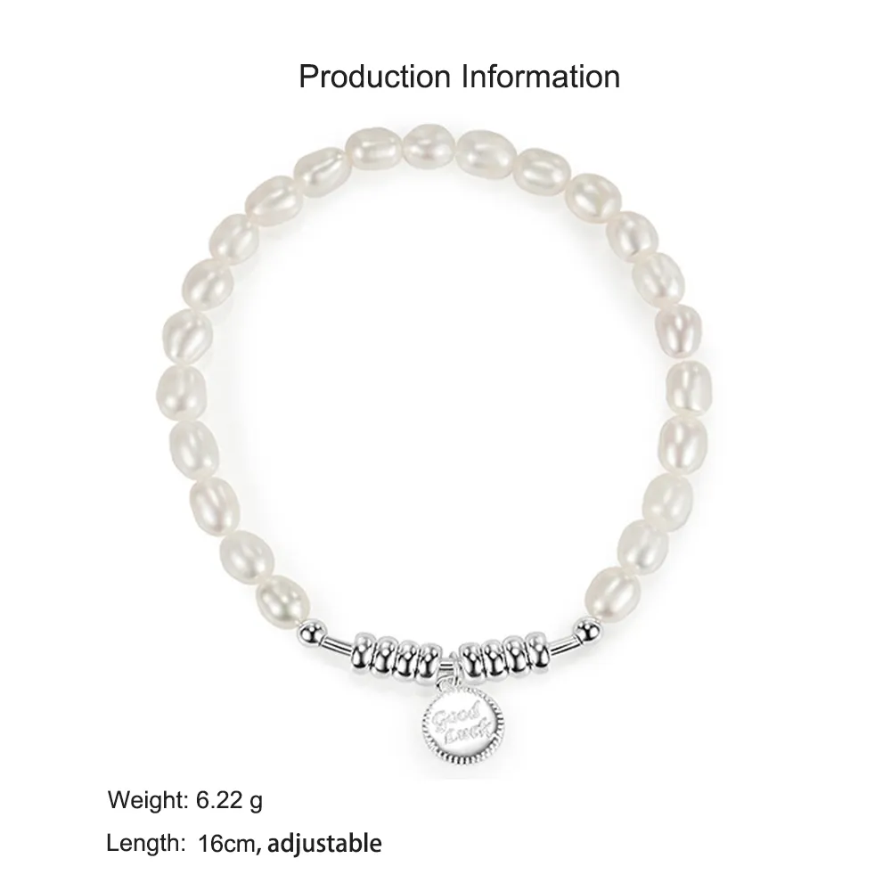 925 Sterling Silver Letter Charm Baroque Pearl Bracelet 100500019 - image2