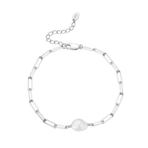 925 Sterling Silver Adjustable Pearl Paperclip Bracelet 100500020
