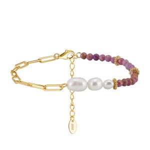925 Sterling Silver Purple Mica Pearl Paperclip Bracelet 100500021