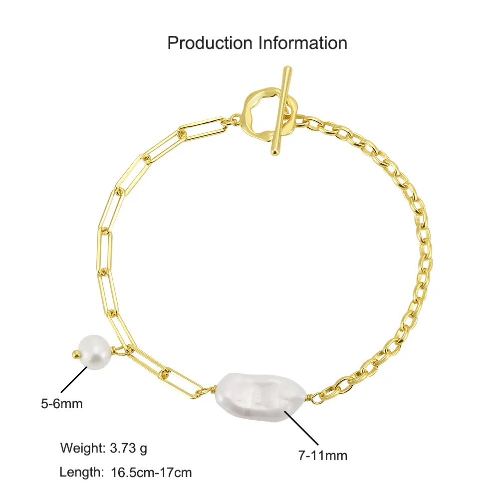 925 Sterling Silver Fresh Water Pearl  Paper Clip Bracelet 100500023 - image2