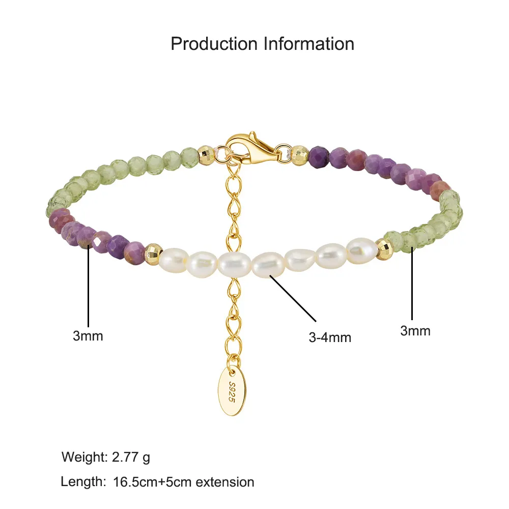 925 Sterling Silver Purple Mica Peridot Pearl Bracelet 100500025 - image2