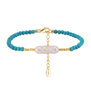 925 Sterling Silver Baroque Pearl Turquoise Bracelet  100500026