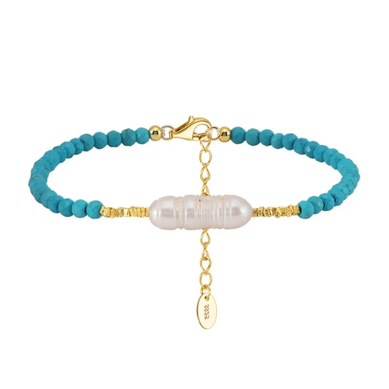 925 Sterling Silver Baroque Pearl Turquoise Bracelet  100500026