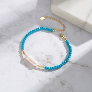 925 Sterling Silver Baroque Pearl Turquoise Bracelet  100500026