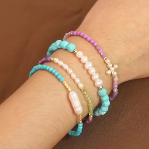 925 Sterling Silver Baroque Pearl Turquoise Bracelet  100500026