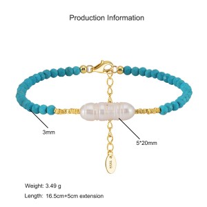 925 Sterling Silver Baroque Pearl Turquoise Bracelet  100500026