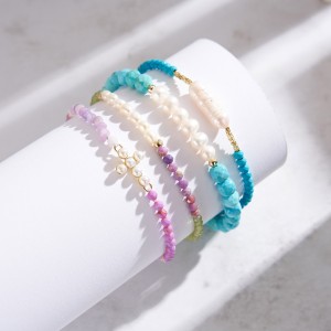925 Sterling Silver Natural Pearl Turquoise Bead Bracelet  100500027
