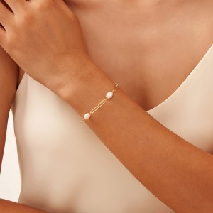 925 Sterling Silver Paperclip Pearl Bracelet 100500028