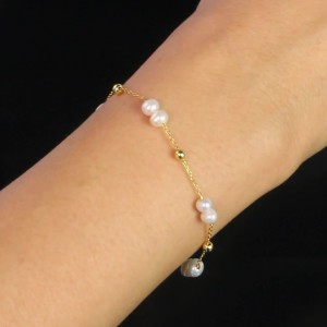 925 Sterling Silver Paperclip Pearl Bracelet 100500028