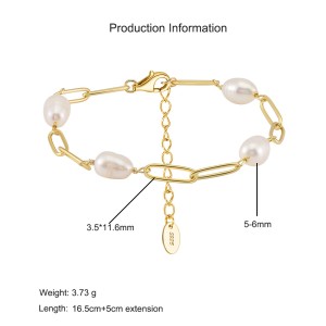 925 Sterling Silver Paperclip Pearl Bracelet 100500028