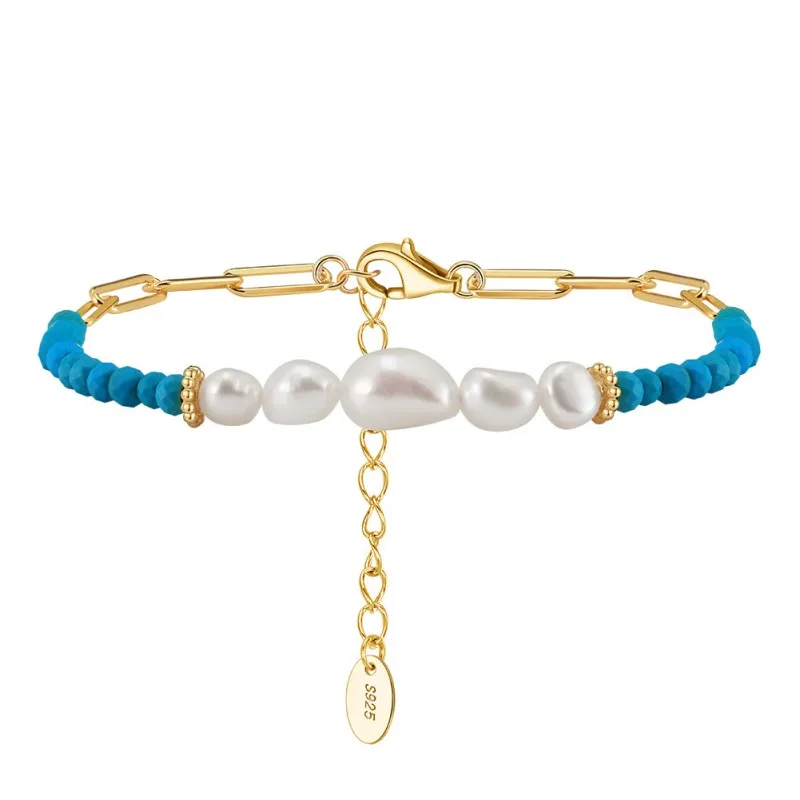 925 Sterling Silver Fresh Water Pearl Paperclip Bracelet 100500030