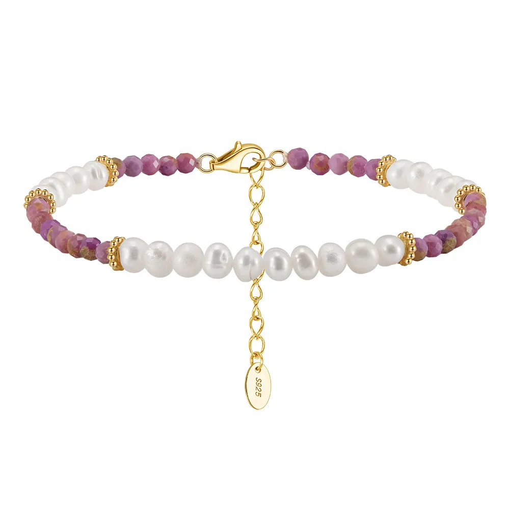 925 Sterling Silver Purple Mica Pearl Bracelet 100500033
