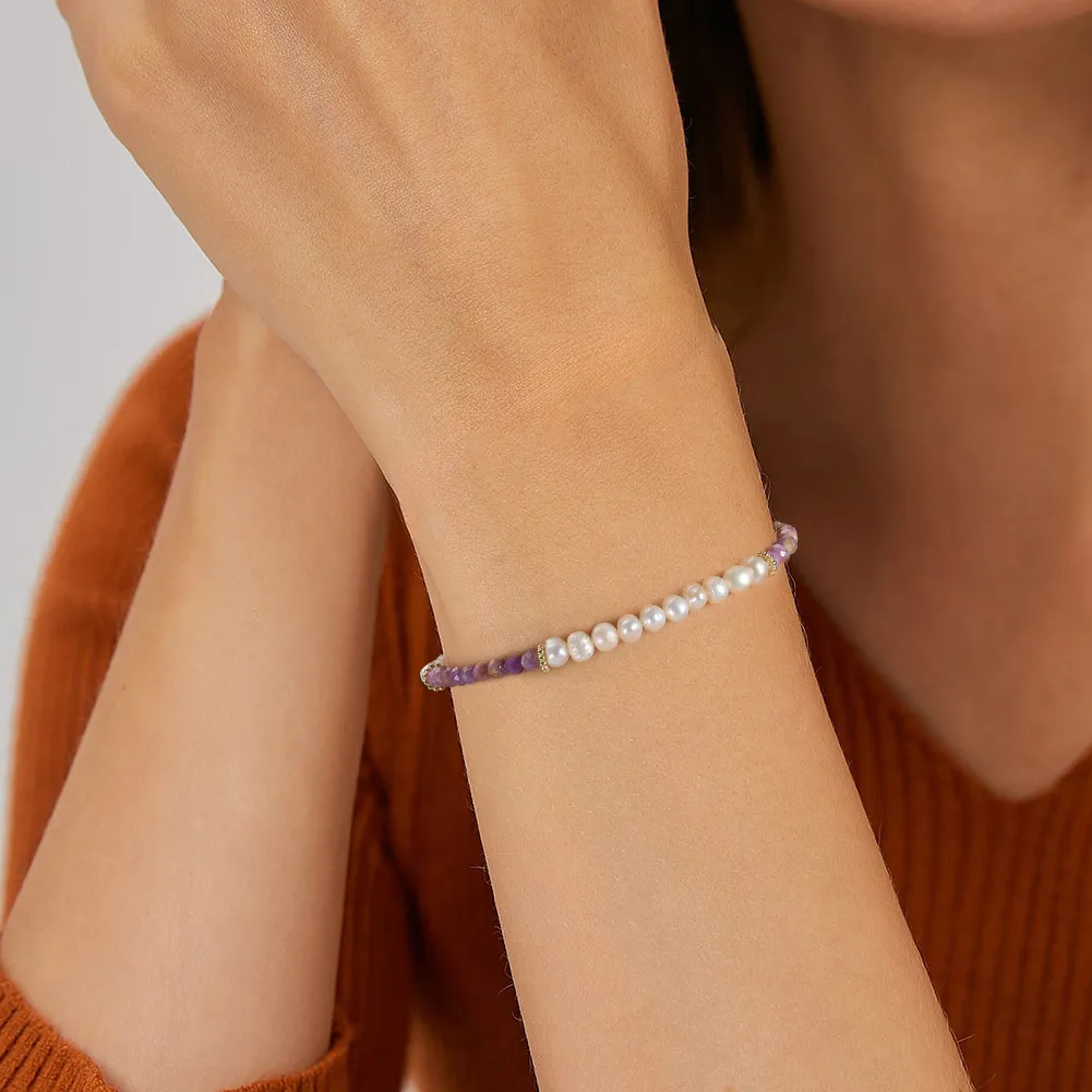925 Sterling Silver Purple Mica Pearl Bracelet 100500033 - image1